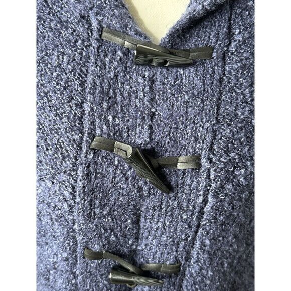 Gretchen Scott Boucle Stadium Coat Blue Pockets Hood Toggle Buttons Size Large - Picture 6 of 8